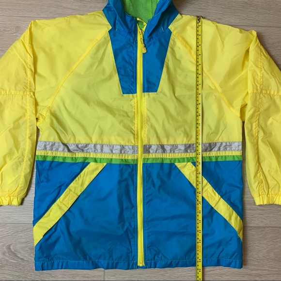 Retro Spring Windbreaker Jacket Current Seen Bright Yellow + Blue - Picture 8 of 10
